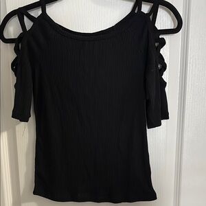 Black Cut Out Blouse with Cold Shoulder Sleeves